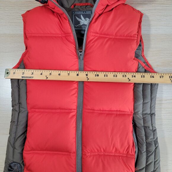 Duck Down Puffer Vest I. Spiewak & Sons Hooded Size XS Red Brown Full Zip Vtg - Picture 9 of 10
